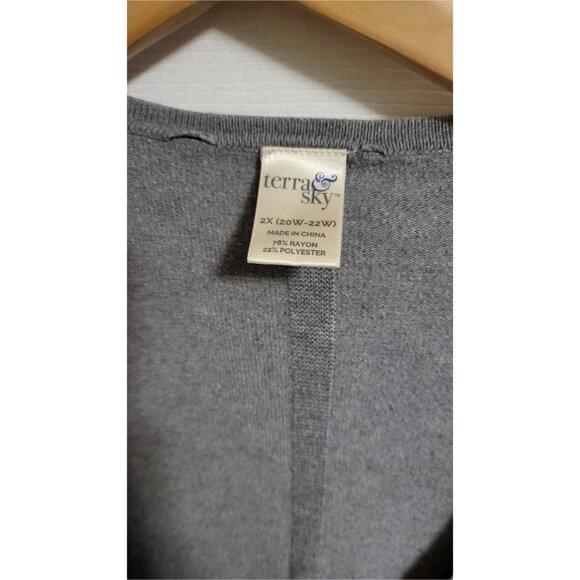 🌿Terra & Sky Women's Plus Size Gray Open Knit Cardigan 2X - Picture 5 of 13